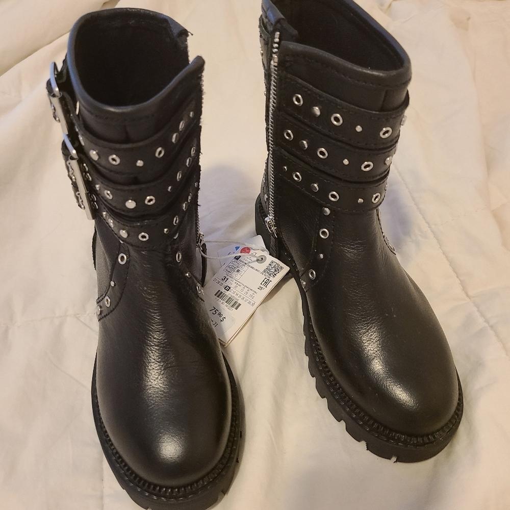 Girls Genuine Leather Moto boots